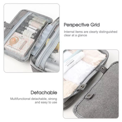 Large Hanging Hook Toiletry Bag Waterproof Travel Makeup Cosmetic Organizer Case Grey