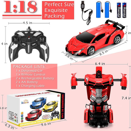 Red 1:18 Transformer RC Robot Car Remote Control For Kids Boys Toys 360° Rotating