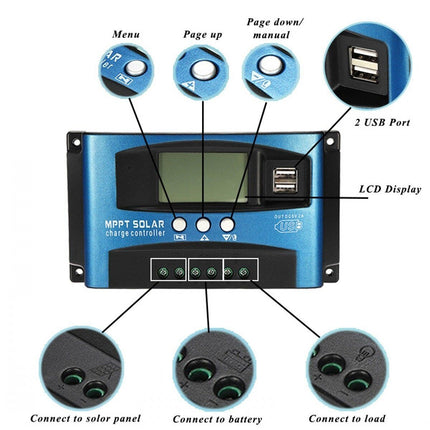 50A MPPT Solar Charge Controller LCD 12V/24V Lithium Battery Panel Regulator