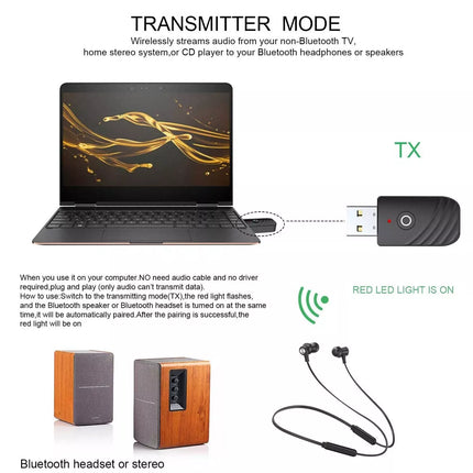 USB Bluetooth 5.0 Transmitter Receiver Audio Adapter AUX 3.5mm TV CAR PC Speaker