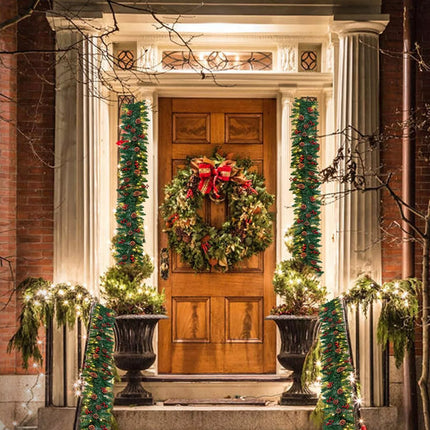 9FT Christmas Garland + LED Lights Pinecones Berry Bushy Wreath Stairs Fireplace