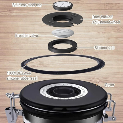 1.8L Coffee Canister Airtight Coffee Storage Jar Vacuum Storage Bean Container