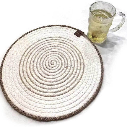 2X 35cm White Coaster Round Thread Hand Woven Coffee Wine Tea Mat Non-slip Placemat Kitchen Au