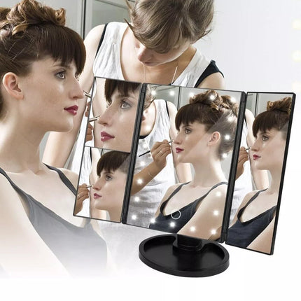 Tri-fold LED Makeup Mirror Magnifying Touch Rechargeable Travel Pocket Mirrors