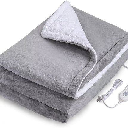 Double-side Flannel Heated Electric Throw Rug Blanket Fast Heating Warm Washable Grey