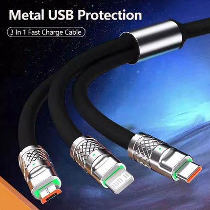 White 3 IN 1 120W Fast Charging Cable Charger USB Type C iPhone Samsung Durable Au