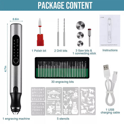 Set Electric Engraving Pen Cordless Carving Pen USB Micro Engraver with 37 Bits