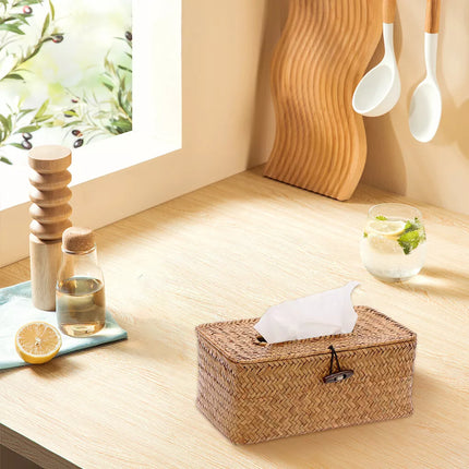 Seagrass Tissue Box Napkin Storage Holder Case Woven Tissue Organizer Khaki