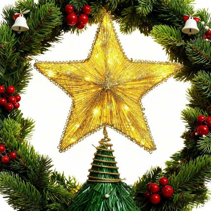 Gold Christmas Tree Topper Star Light Xmas Toppers Decorations Battery Operated