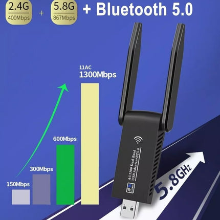 1300Mbps USB 3.0 Wireless WiFi Receiver Bluetooth Adapter 5GHz Dual Band Dongle