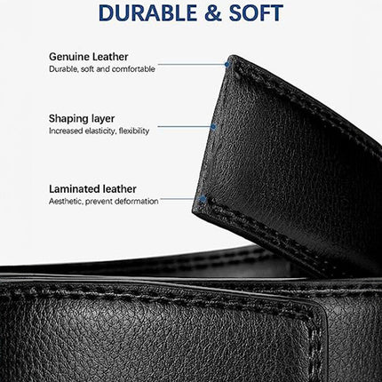 Men's Leather Belt Detachable Waistband Cuttable Strap Automatic Steel Buckle Black