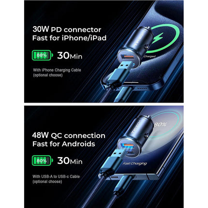 Black USB-C Fast Car Charger with Charging Cable Adapter iPhone Samsung