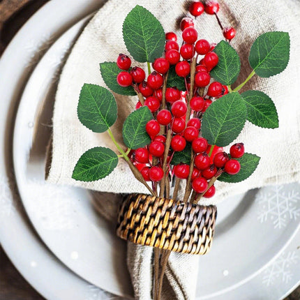 10pcs Christmas Red Holly Berry Leaf Decor Craft Artificial Berry Picks Gift Wrap
