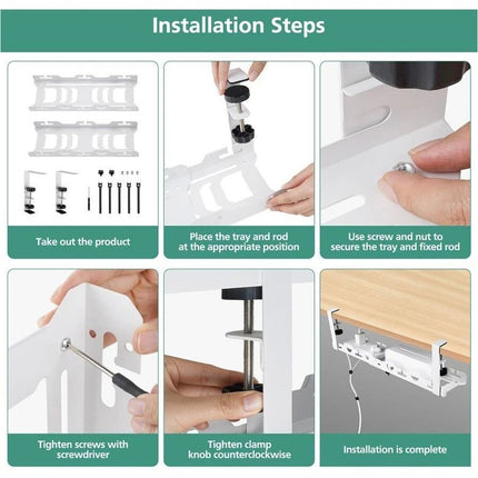 Extendable Adjustable Cable Management Organizer Under Desk Cord Basket Tray
