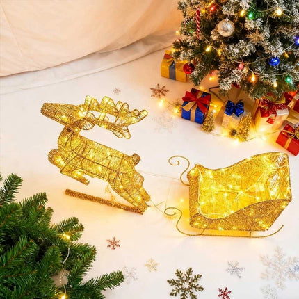 Christmas Lighted Reindeer & Sleigh Solar Powered LED Lights Xmas Decoration