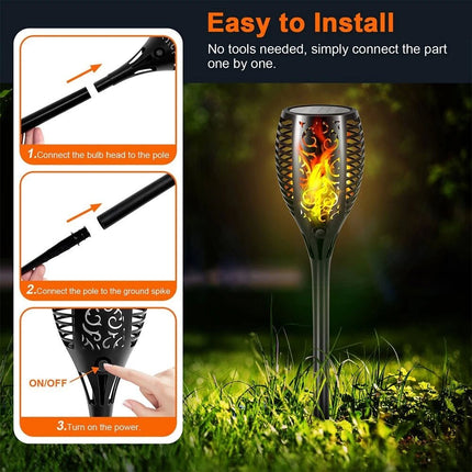 4 Pcs Outdoor Solar Flame Lights Fire LED Torch Garden Halloween Decorations Light
