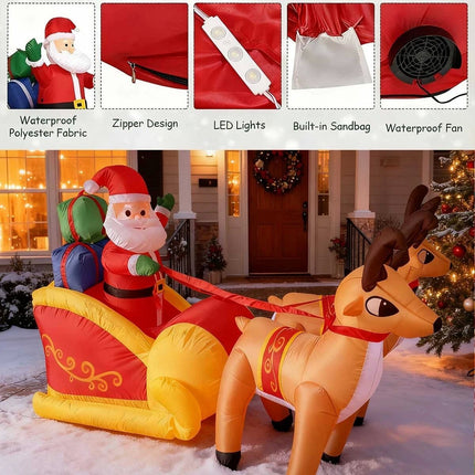 Christmas Inflatables Santa Claus with Two Cute Reindeer LED Lights Outdoor