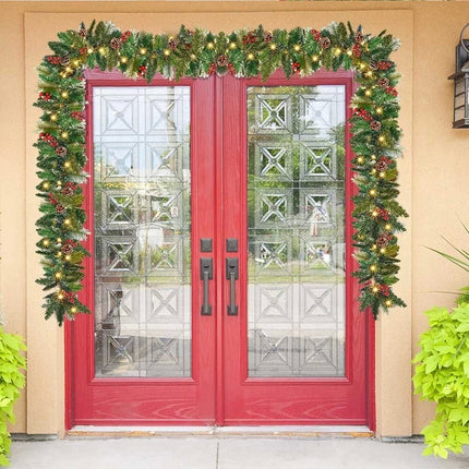 9ft Pre-lit Garland Christmas Decoration Artificial Greenery Pine Flower Flocked