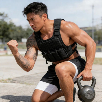 Men Running Shorts 2 in 1 Sports Jogging GYM Fitness Training Quick Dry Breathab Black