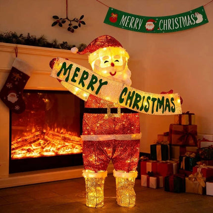 Christmas Decoration Santa with LED Lights Light up Solar Iron Frame Door Decor