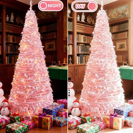 Pre-Decorated Pink Christmas Tree Foldable Holiday Decoration LED lights Xmas