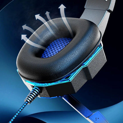 Blue Noise Cancelling USB 3.5mm Wired Gaming Headphones Bass HiFi Over Ear Earphone