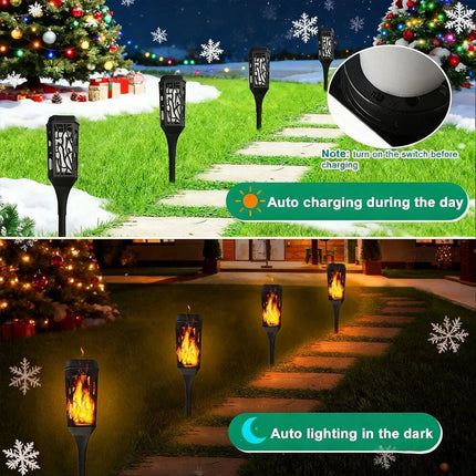 2 Packs Christmas Decoration Outdoor Solar Lights Torch Light Flickering Flame Pathway