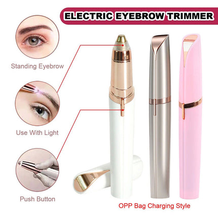Pink Eyebrow Trimmer Electric Facial Hair Remover Finishing LED Rechargeable Light