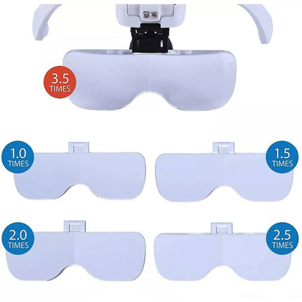 5 Lens Magnifying Glasses LED Headband Headset Head Magnifier Lam Rechargeable