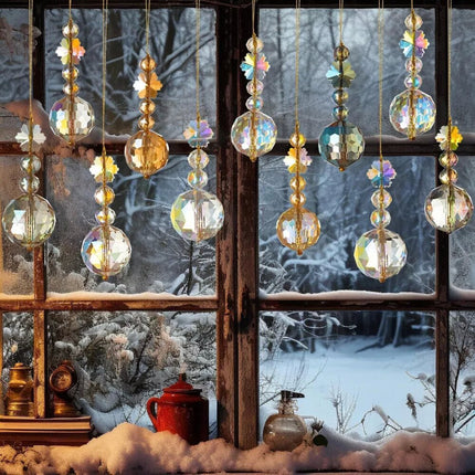12Pcs Clear Crystal Glass Christmas Balls Ornament Suncatcher Hanging Decor