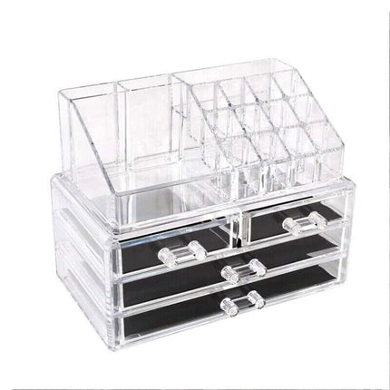Clear Acrylic Makeup Holder Cosmetic Organiser 4 Drawer Storage Jewellery Box