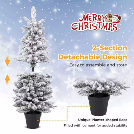 1.2M Pre-lit Potted Christmas Tree Snowy Xmas Decoration w/ 8 Lighting Modes PE
