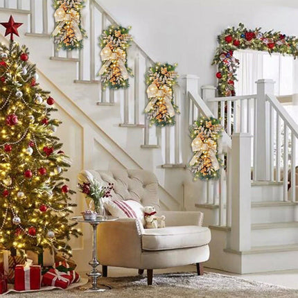 Gold Christmas Garland With LED Light For Staircase Tree Fireplace Door Wreath Decor