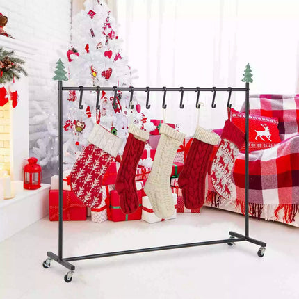 10-Hook Christmas Stocking Holder Stand on Wheels w/ 6 Removable Christmas Decor