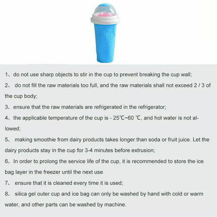 Blue Slushie Maker Cup Quick Freeze Magic Squeeze Cup Milkshake Cup Ice Cream Maker