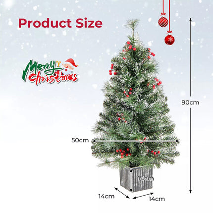 1Pcs 90CM Pre-lit Entrance Christmas Tree Potted Seasonal Decoration Tree for Porch