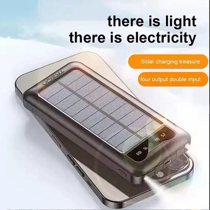 Black 10000mAh Power Bank Portable Charger Built-in Cables LED Display Powerbank Solar