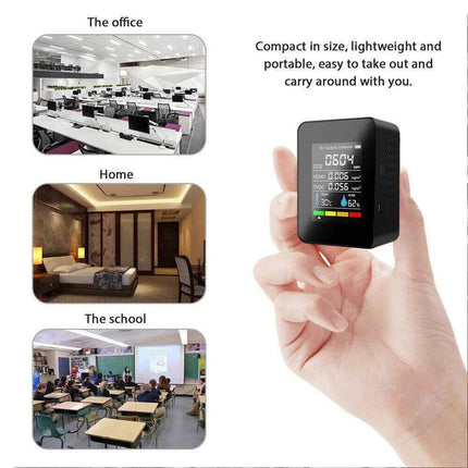 Black Portable CO2 Meter Home TVOC Air Quality Detector Temperature Humidity Monitor