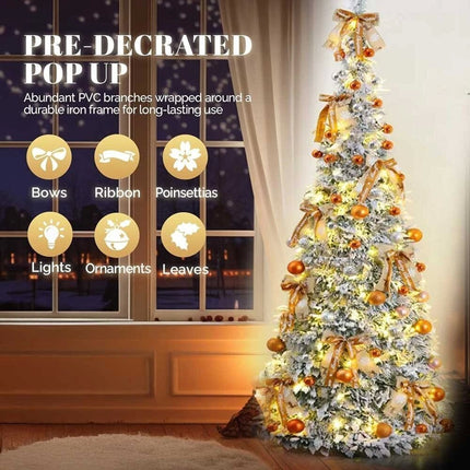 Pre-Decorated Christmas Tree Foldable Holiday Decoration With LED lights Xmas