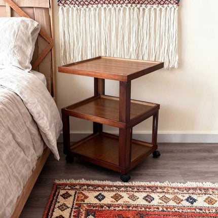 Rolling 3-Wheel Bedside Table Household Living Room Coffee Corner Table