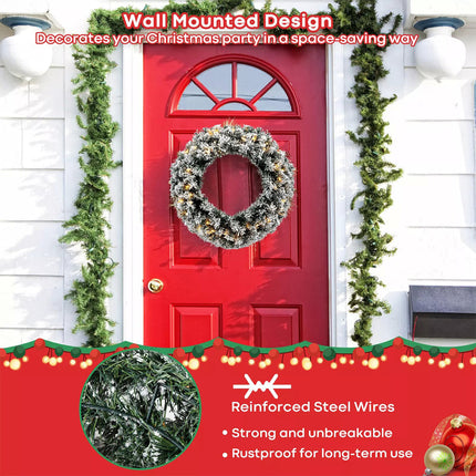 60CM Christmas Garland Wreath Xmas Hanging Decoration LED Lights Window Wall
