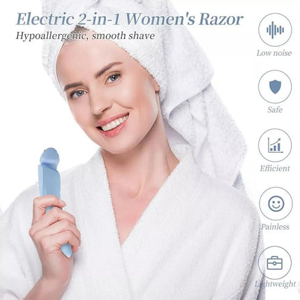 Blue Cordless Womens Electric Shaver Razor - 2-in-1 Gentle & Efficient Hair Trimmer