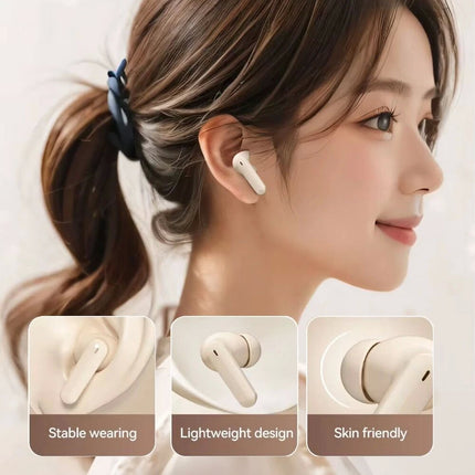 Cream White Sweatproof Wireless Bluetooth Earphones Headphones Sport Gym Earbuds with Mic