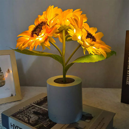3 Head LED Sunflower Night Light Home Decorative Flower Lamp Rechargeable Bedside Light