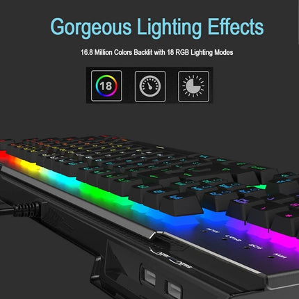 Mechanical Gaming Keyboard With 2 USB HUB Wired RGB Ergonomic Design LED PC MAC