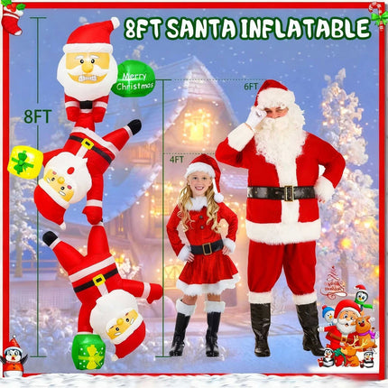 8Ft Inflatable Christmas Cute Funny Hanging Santa Claus With LED lights Xmas