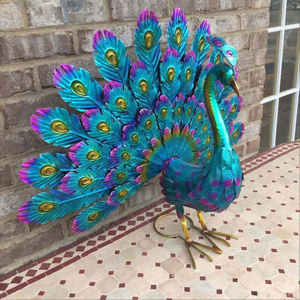 L Size Creative Metal Peacock Art Statue Ornament Craft Home Garden Desktop Table Decor