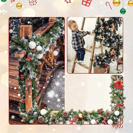 270cm Christmas Garland Artificial Xmas Wreath Tree Decor with Pine and Berries