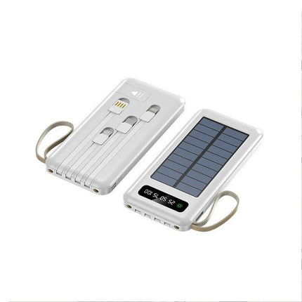 White 10000mAh Solar Power Bank Portable Charger Built-in Cables LED Display Universal
