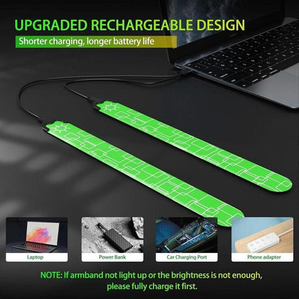 2x LED Armbands Reflective Wrist Band USB Rechargeable for Night Running Cycling